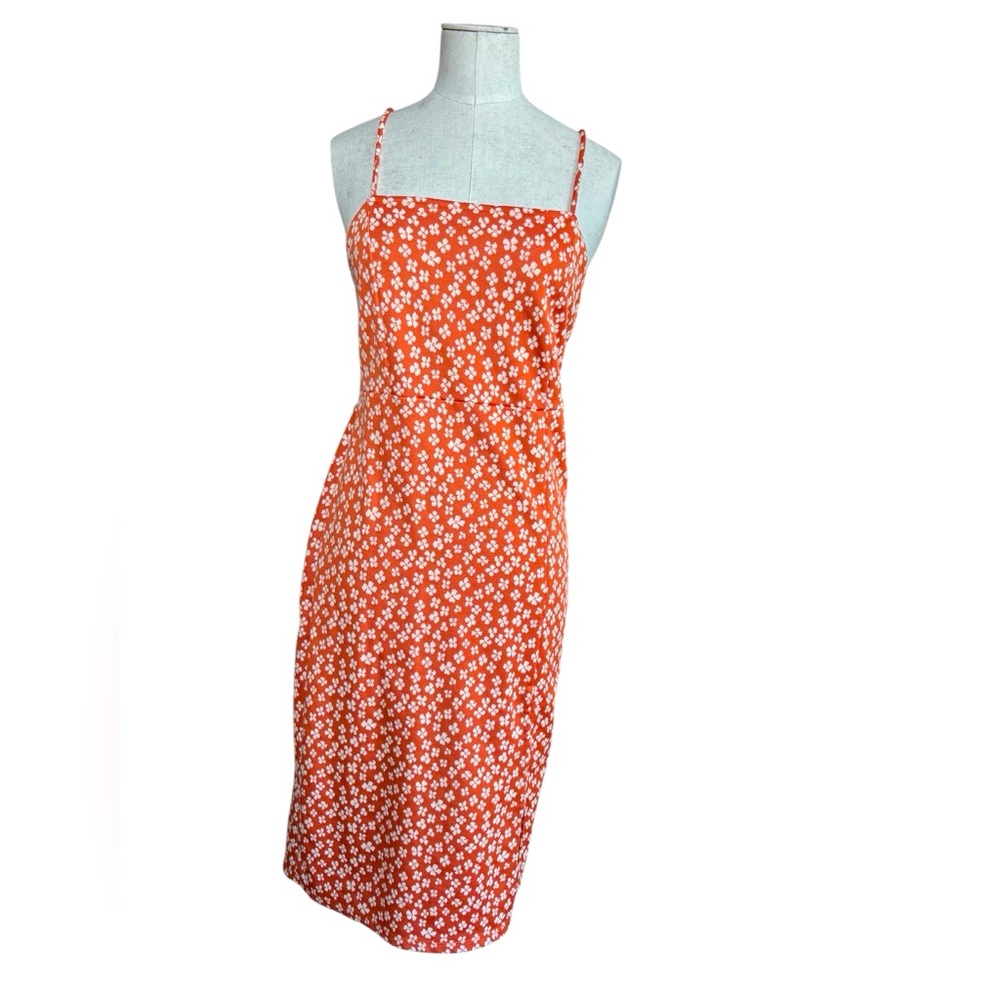 Zara Orange Floral Midi Dress